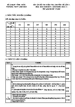 Đáp án đề thi kiểm tra Chuyên đề lần 4 môn Sinh học Lớp 11 - Năm học 2018-2019 - Trường THPT Liễn Sơn